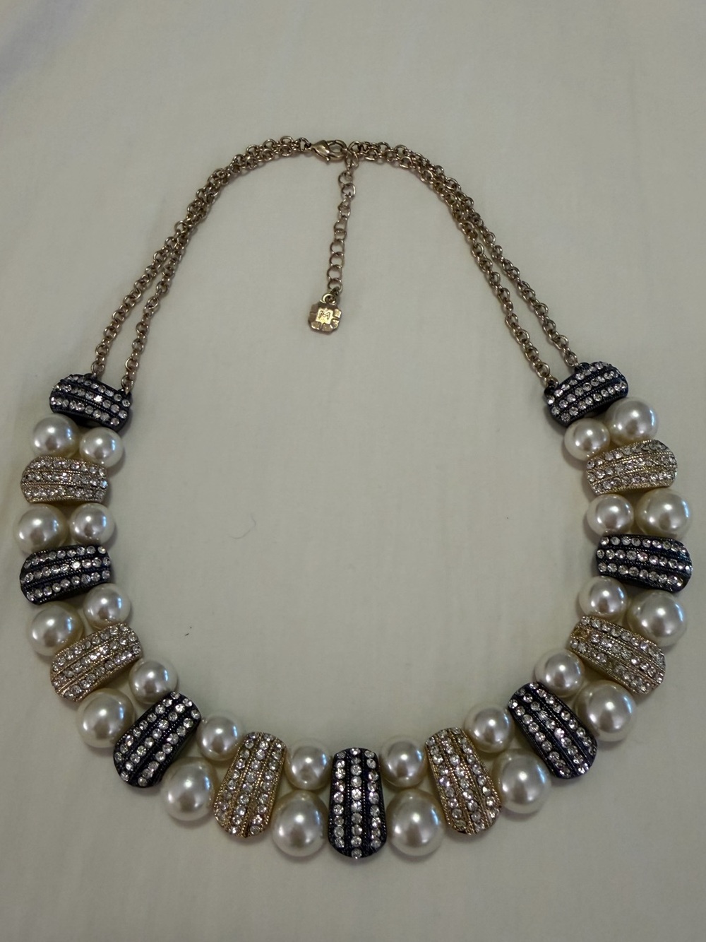 Monet Gold-Tone Pearl and Crystal Statement Necklace